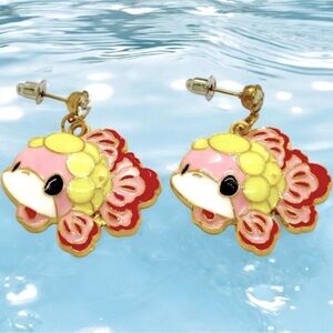 Pokémon Style Pink & Yellow Enamel Textured Rhinestone Stud Earrings